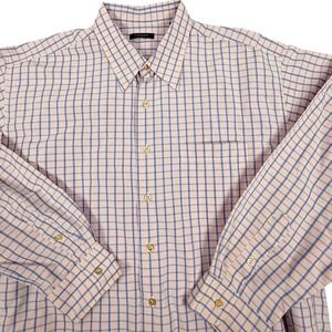 Burberry Button Down Shirt Mens XL Pink Blue Plaid Long Sleeve Cotton USA
